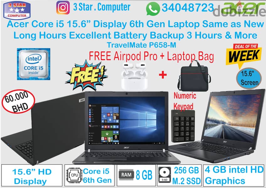 FREE Airpod Pro, FREE Laptop Bag Acer Core I5 15.6" Display Laptop 8GB 1