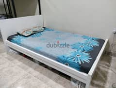 WOODEN WIDE SINGLE BED WITH MATTRESS