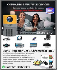 Buy 1 Small Mini LED Projector Get 1 Chromecast FREE New Box Pack