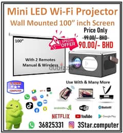 Special Offer Potable Android Projector 100"Wall Mounted Screen Remote 0