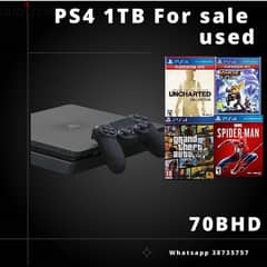 PS4 1TB slim with controller and 4 cds