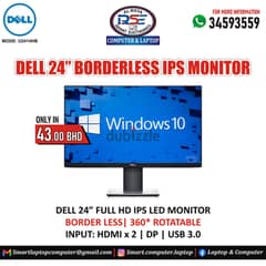 DELL 24" Borderless FULL HD Monitor HDMI 360*Rotatable Res. 1920 x 1080 0