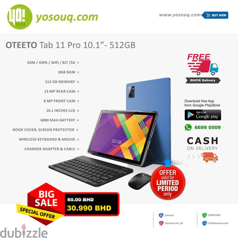 Brand New OTEETO Tab 11 Pro 10.1”- 512GB 30.990BD 2