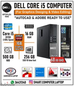 DELL Core i5 Computer 16GB RAM SSD 256GB + 500GB HDD AMD Graphics Card 0
