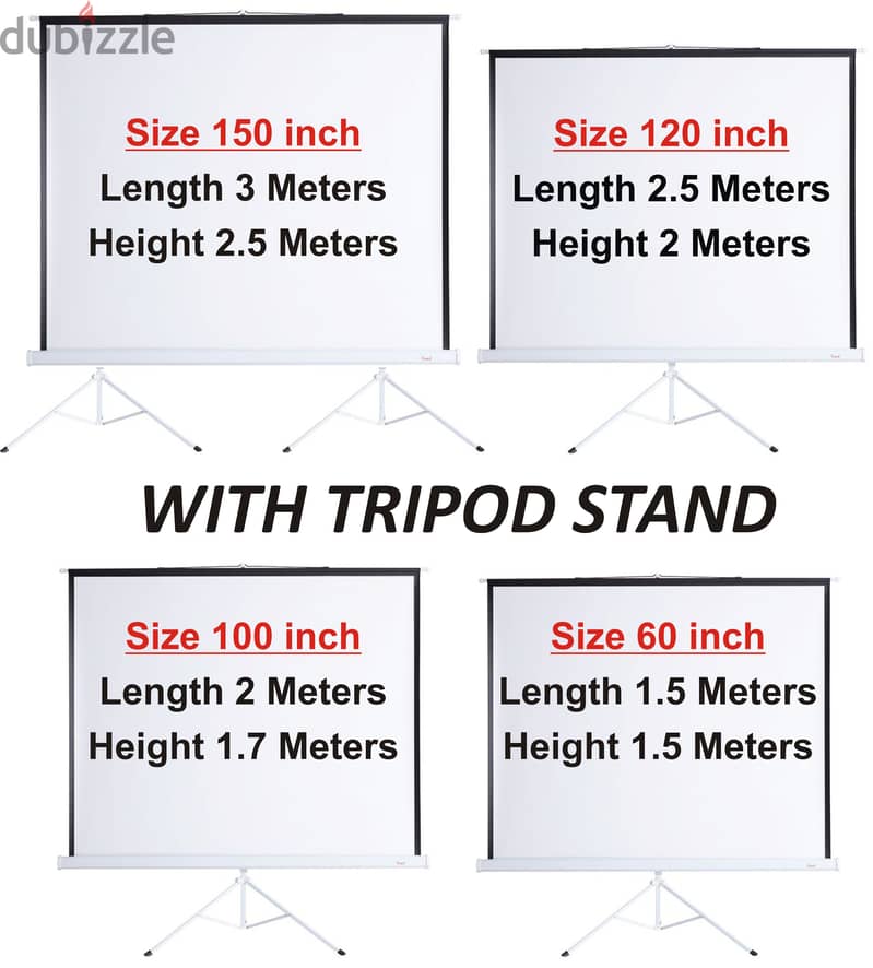 New Projector Screen 60",100",120" & 150" Tripod Stand & Wall Mounted 2