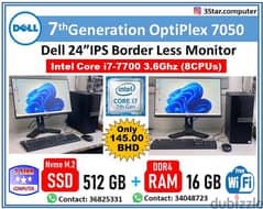 Dell i7 7th Gen Computer 16GB RAM SSD 512GB M. 2 Dell 24"FHD Monitor