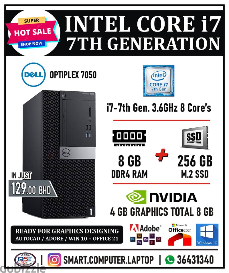 DELL Core i7 7th Generation Computer NVidia Graphics Card DDR4 RAM+M. 2 2