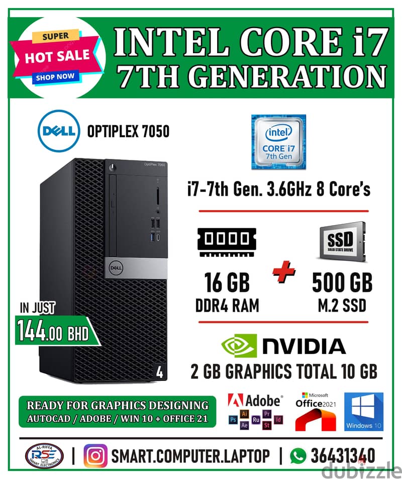 DELL Core i7 7th Generation Computer NVidia Graphics Card DDR4 RAM+M. 2 3