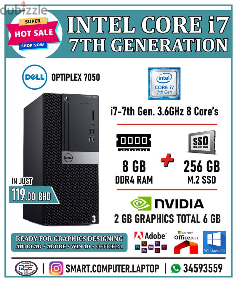DELL Core i7 7th Generation Computer NVidia Graphics Card DDR4 RAM+M. 2 4