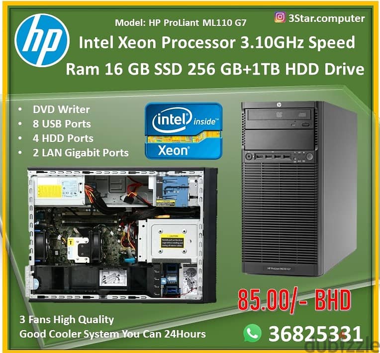 HP Server PC Xeon E3220 3.10Ghz RAM 16GB 256GB SSD 1TB HDD Windows 10 1