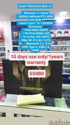 acer predator neo 16 /1 years warranty 0