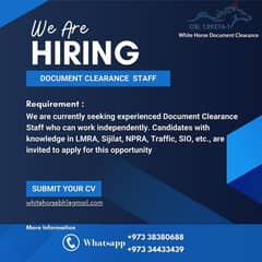 Need Document clearnce staff with experiance
