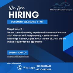 Need Document clearnce staff with experiance