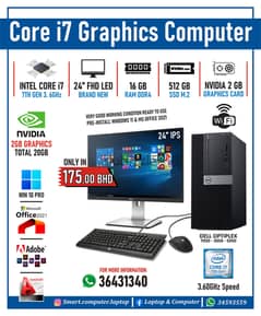 DELL i7 Computer 24" Borderless LED NVidia 2GB Graphics 16GB RAM+512GB 0
