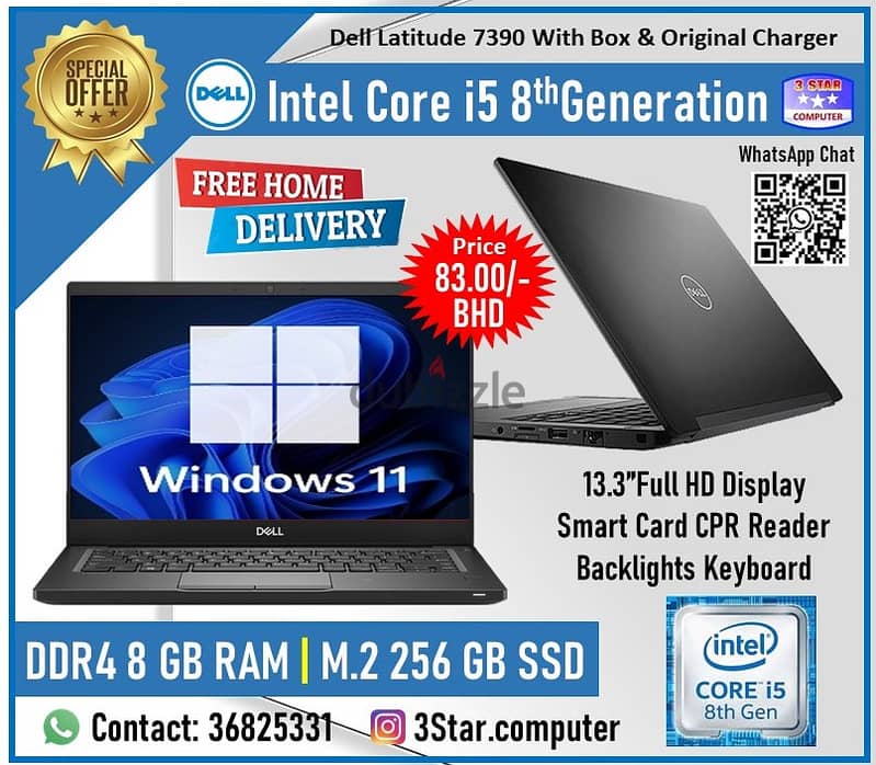 Dell 7390 Latitude Laptop Core i5 8th Generation RAM 8GB SSD M. 2 256GB 0