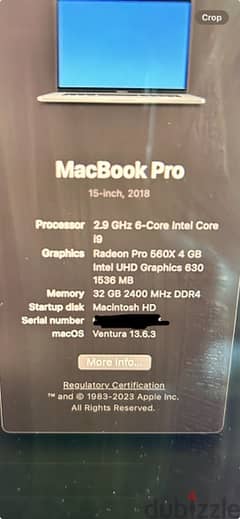 MacBook Pro i9, 32GB Ram, 1TB SSD, 2.9GHz