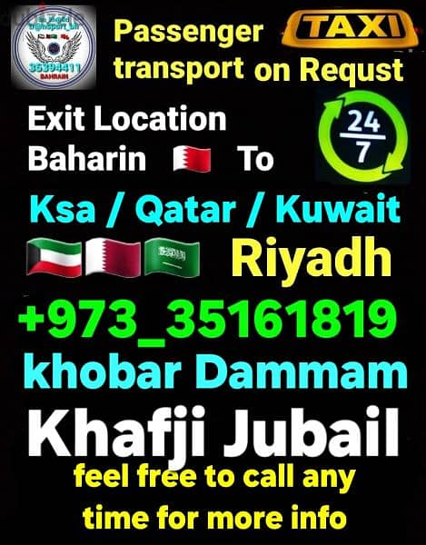 taxii service from Bahrain to ksa khobar Dammam Riyadh kuwait Qatar 12