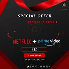 Netflix + prime video 2 bd both Accountt subscriptionnss 1 MONTH 4K HD