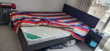bed with one side shelf and mattress for sale 0
