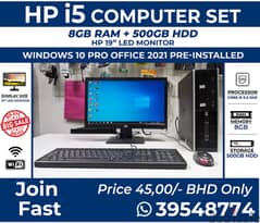 HP Core i5 Computer Set 19" HD Monitor 8GB Ram 500GB HDD 3.2 Ghz
