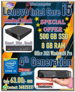 Special Offer Lenovo Tiny PC Core i5 4th Generation Ram 8GB 500GB SSD 0