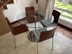 Round Glass Dining Table (D100cm) & 4 Chairs