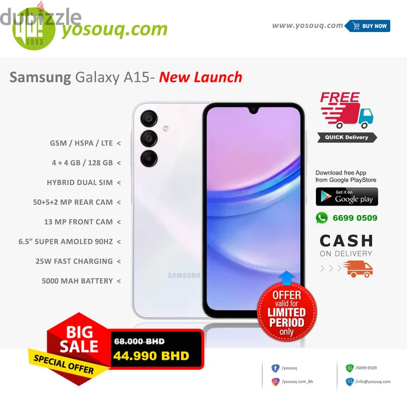 Brand New Samsung A15 128GB for just 44.990BD 1