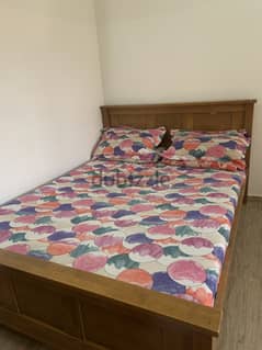 Queen size strong wooden bed with with mattress for sale for 25 bd 0