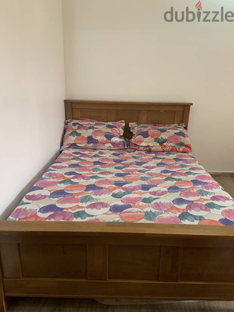 Queen size strong wooden bed with with mattress for sale for 25 bd 1