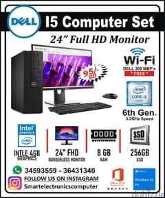 DELL i5 6th Gen Computer FREE WIFI 24" Monitor Borderless 8GB+256GB SD 0