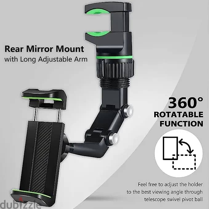 Rearview Mirror Phone Holder, 360° Rotatable and Retractable Car Phone 2