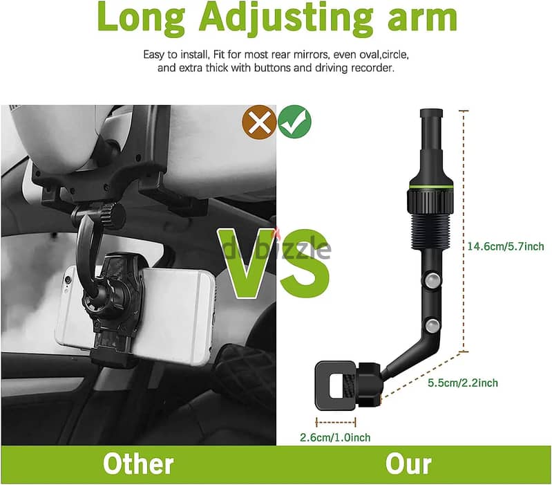 Rearview Mirror Phone Holder, 360° Rotatable and Retractable Car Phone 3