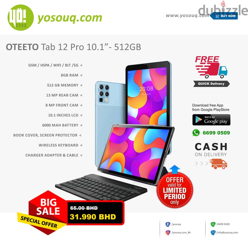 Brand New Oteeto Tab 12PRO 10.1" 8GB/512GB for 31.990BD 1