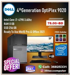 Dell Core I7 4th Gen 3.6Ghz Computer Set With 19"Monitor 8GB RAM 256GB
