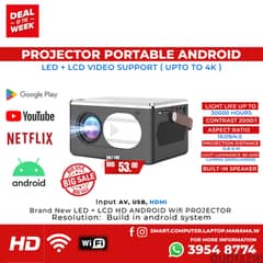 Projector Portable Android LED + LCD Video Support ( Upto to 4K )