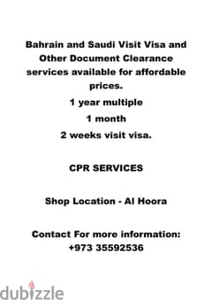 Bahrain and Saudi Visit Visa and Other Document Clearance services