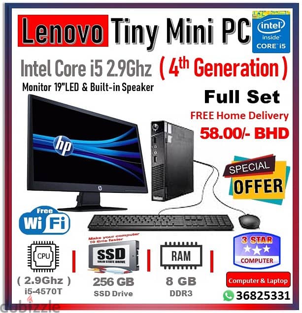 Limited Time Offer Lenovo Mini PC Computer Core i5 4th Gen 19"Monitor 0