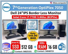 Dell Core I7 7th Gen Computer Set 16GB RAM SSD 512GB Dell 24"Monitor