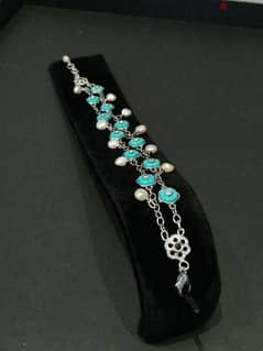 Turquoise Flowers and Pearl Bracelet