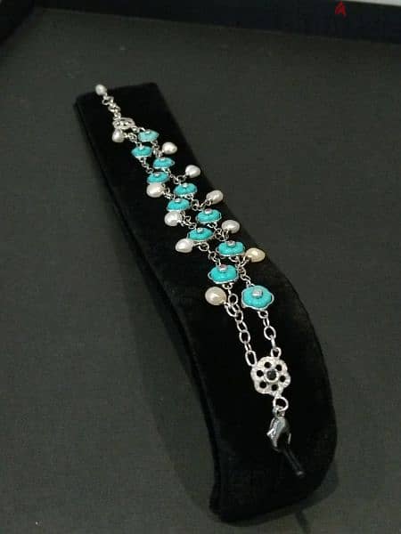 30% OFF Turquoise Flowers and Pearl Bracelet 1