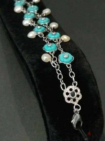 30% OFF Turquoise Flowers and Pearl Bracelet 4