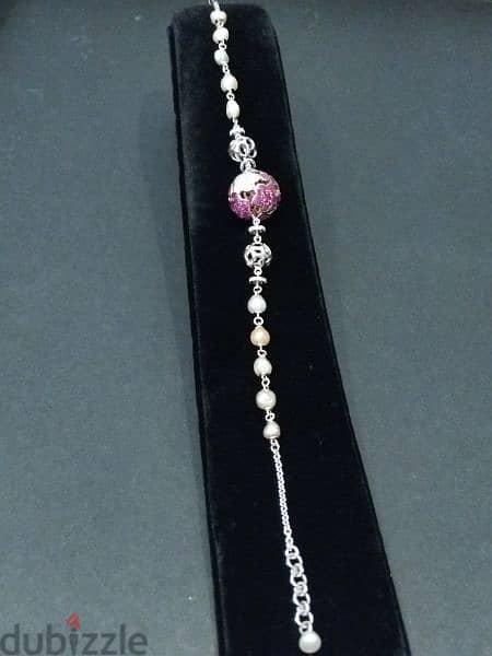 Diamond & Ruby Flowers with Pearls Bracelet إسوارة الماس وياقوت ولؤلؤ 2