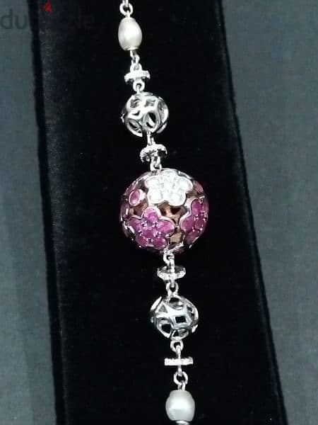 Diamond & Ruby Flowers with Pearls Bracelet إسوارة الماس وياقوت ولؤلؤ 4