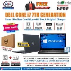 DELL Core i7 7th Generation Laptop With Box RAM 16GB M. 2 256GB SSD