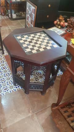 Rose wood chess table with marble top