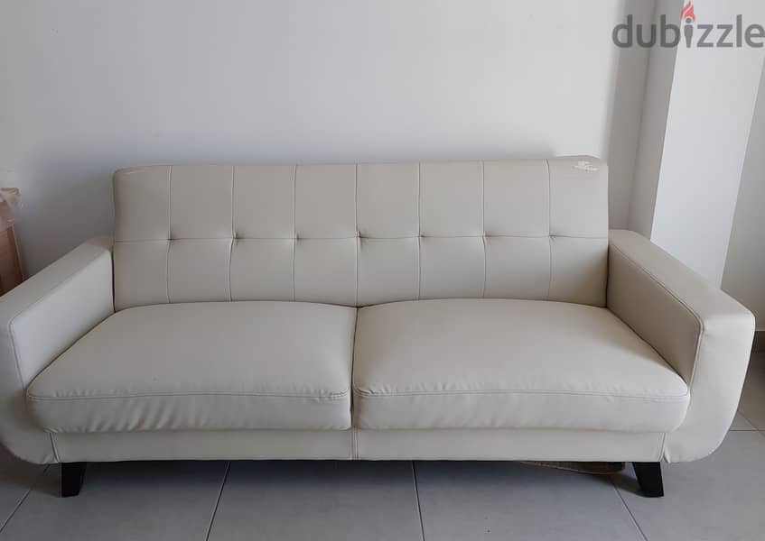 3-Seater White Faux Leather Sofa 2 year old 0