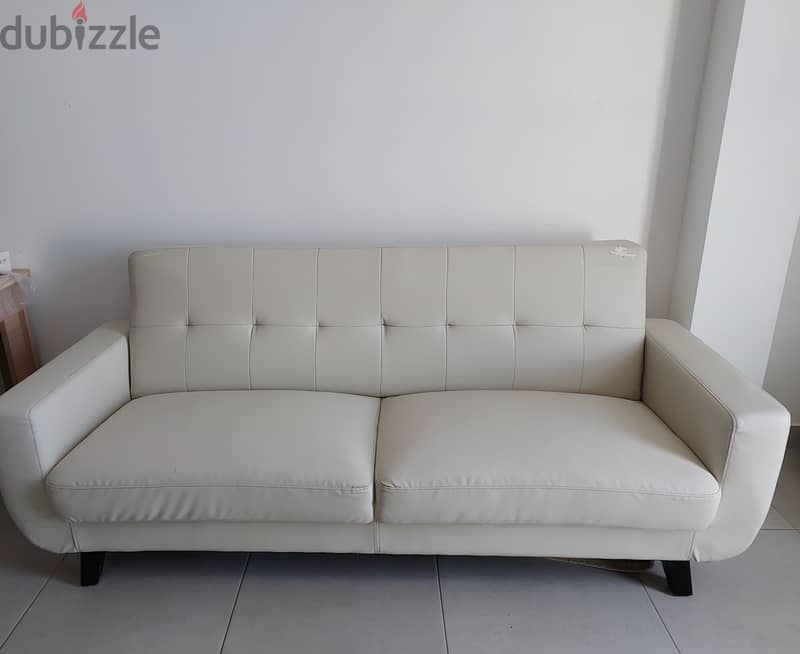 3-Seater White Faux Leather Sofa 2 year old 1