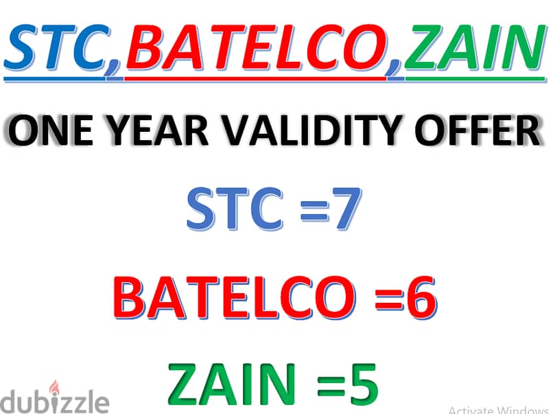 stc, Batelco, zain  one year Validity offers 0