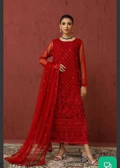 STITCHED 3 PIECE EMBROIDERED POLY Net Dress 0