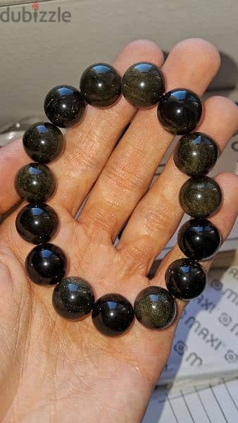 GOLDEN SHEEN OBSIDIAN GEMSTONES CRYSTALS BRACELETS السبج الذهبي